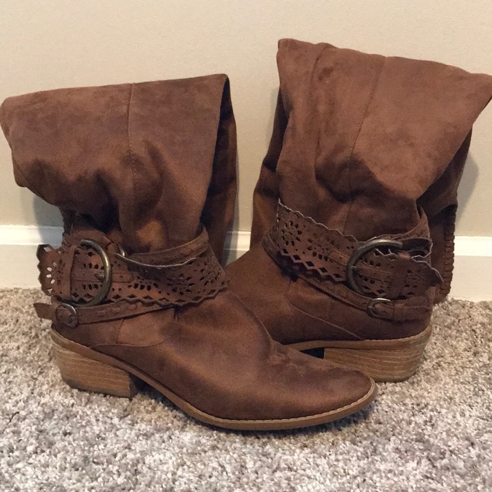 Over the knee chestnut boots
